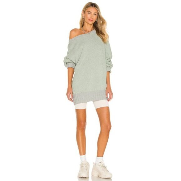 NWT Free People lime grey cotton blend oversize relaxed fit sweater, S - Picture 4 of 15